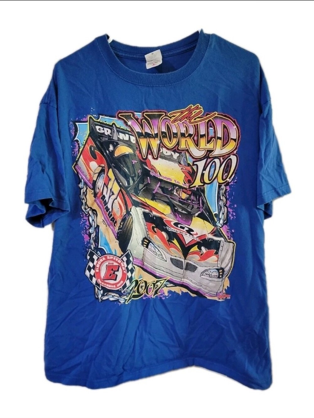 Vintage World 100 Eldora Speedway Blue T Shirt Race Racing Dirt Track Y2K USA XL